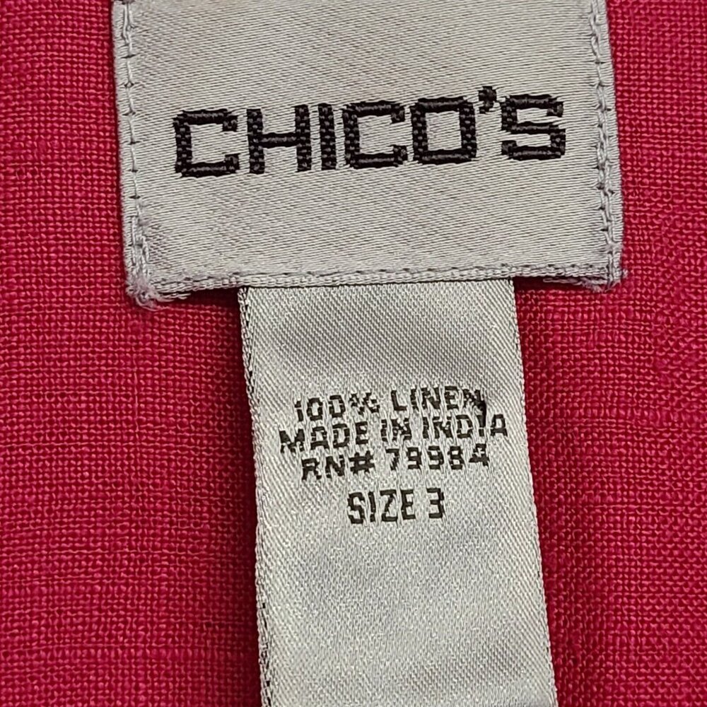 Chicos Linen Tunic Womens 3 Fuchsia Pink Beaded Button Front Lagenlook R… - Picture 6 of 7